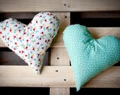 READY TO SHIP: Heart Pillows Two-sided Cherries and Green Pattern