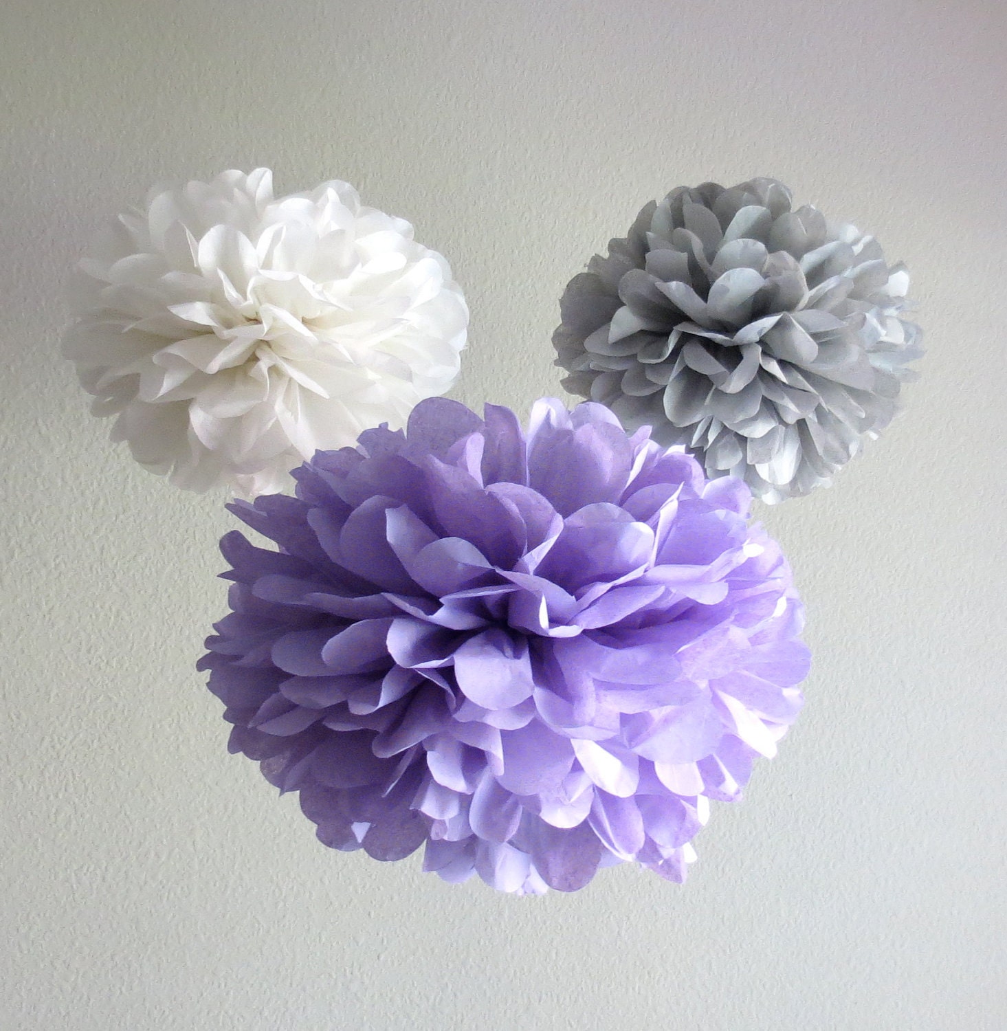 7 Pom Poms - Vintage Violet Tissue Paper Pom-Poms - More Colors Available - Lavender, Grey, Vintage White