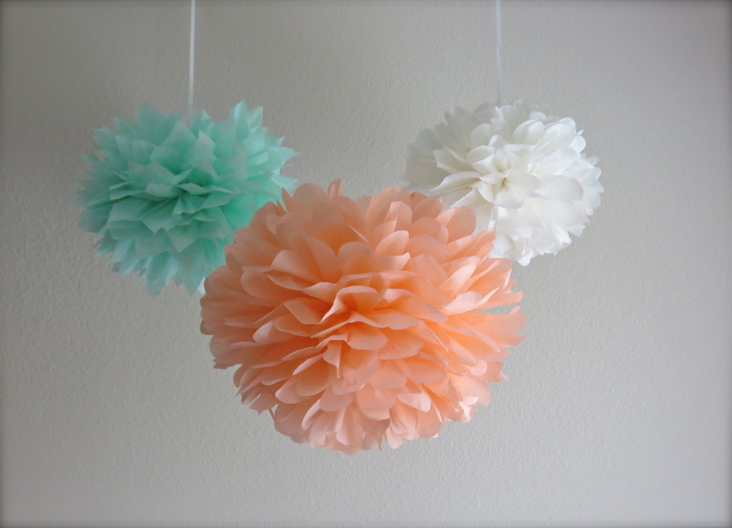 7 Pom Poms - Peach & Mint Tissue Paper Pom-Poms - More Colors Available