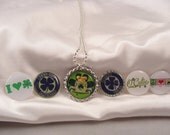 ST. PATRICK'S Day Bottlecap Bottle Cap NECKLACE Shamrock Irish Party Favor with Individual Organza bags and silver ball chain