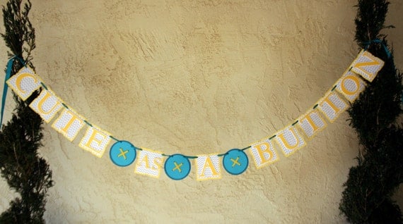 CUTE AS A BUTTON Baby shower Banner Garland Decoration Il_570xn