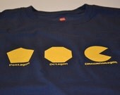 Omnomnomagon geek tshirt retro geometry video game geekery om nom t shirt women men kids navy blue screenprint octagon pentagon gift tee