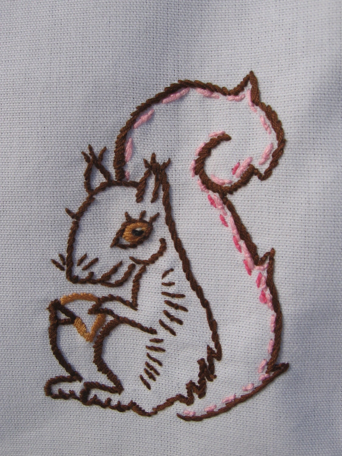 Made to Order-Hand Embroidered Squirrel Tea Towel