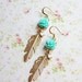 Gold Feather Earrings. Seafoam Rose Flower. Beach Wedding. Nature-Inspired Jewelry. Bohemian Chic Wedding. feather earrings.