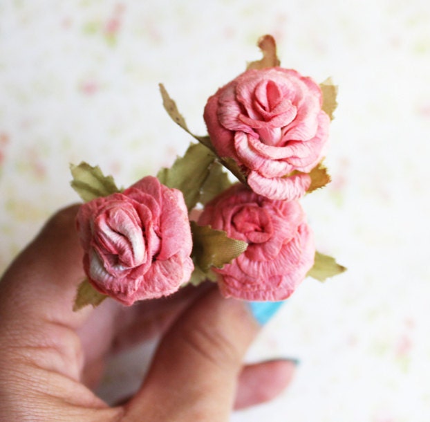 Pink Salmon Paper Flower Bobby Pins. Woodland. Whimsical. Wedding. Bridesmaids. Hair Accessories. Bobby Pins (Set of 3)