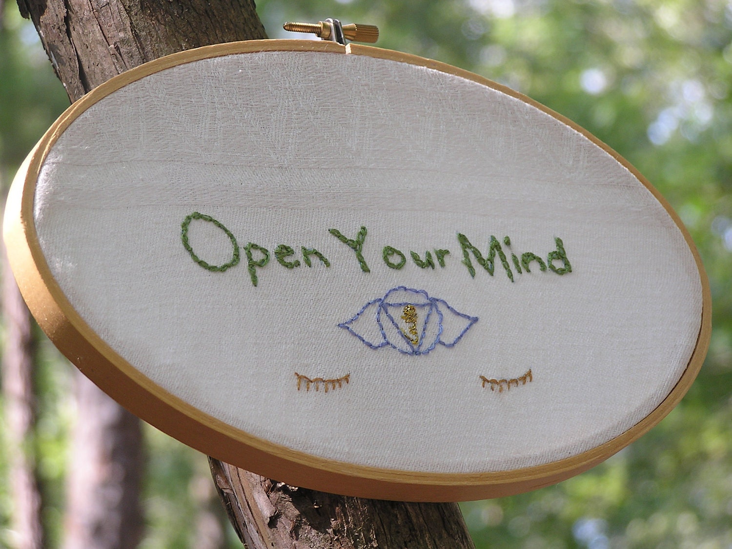 Open Your Mind Embroidery in oval hoop