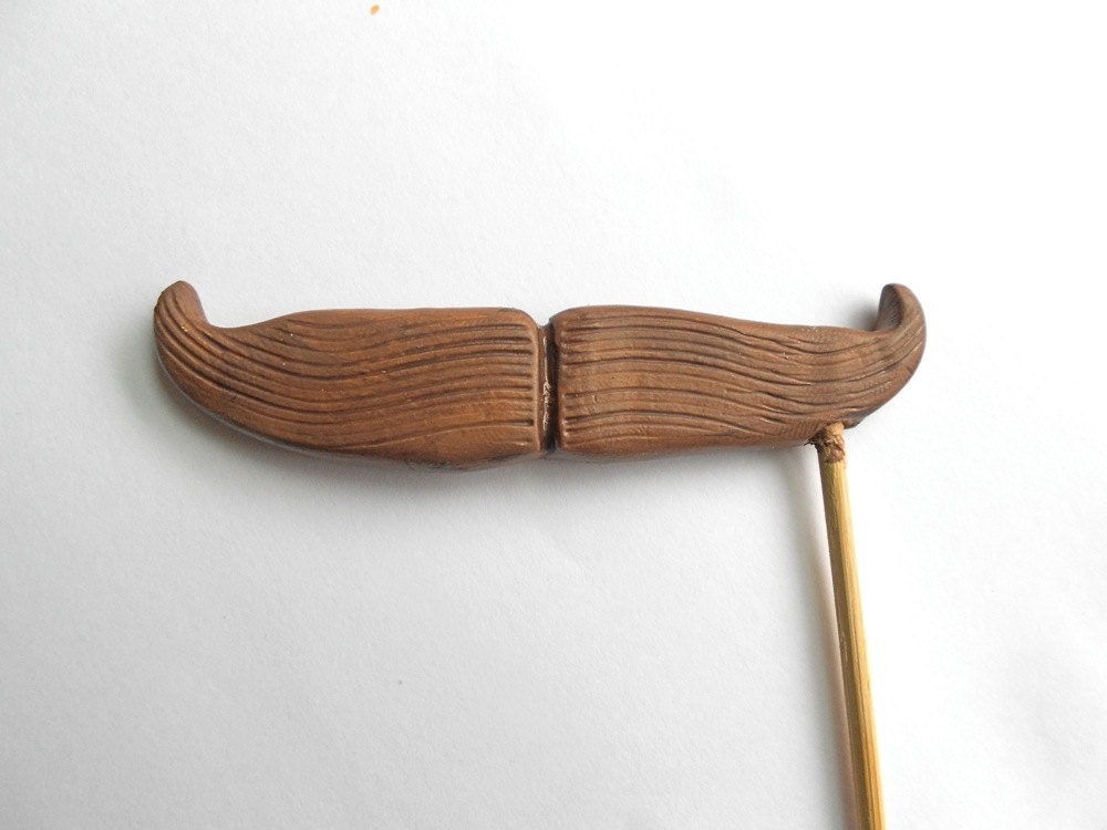 Brown Moustache and Pale Pink Lips Wedding Cake Topper or Photo Prop