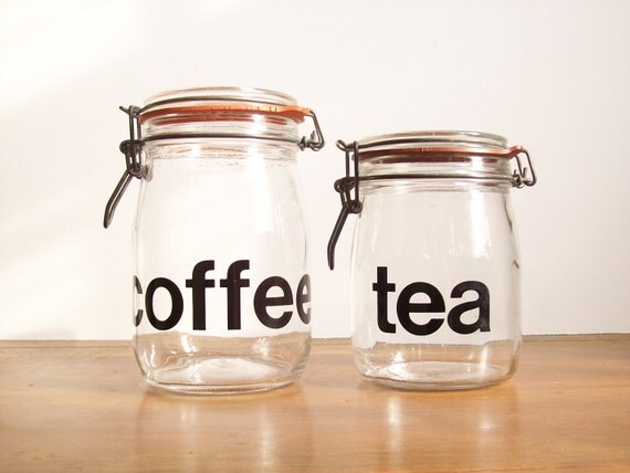 French Typography Jars: Coffee and Tea, Helvetica