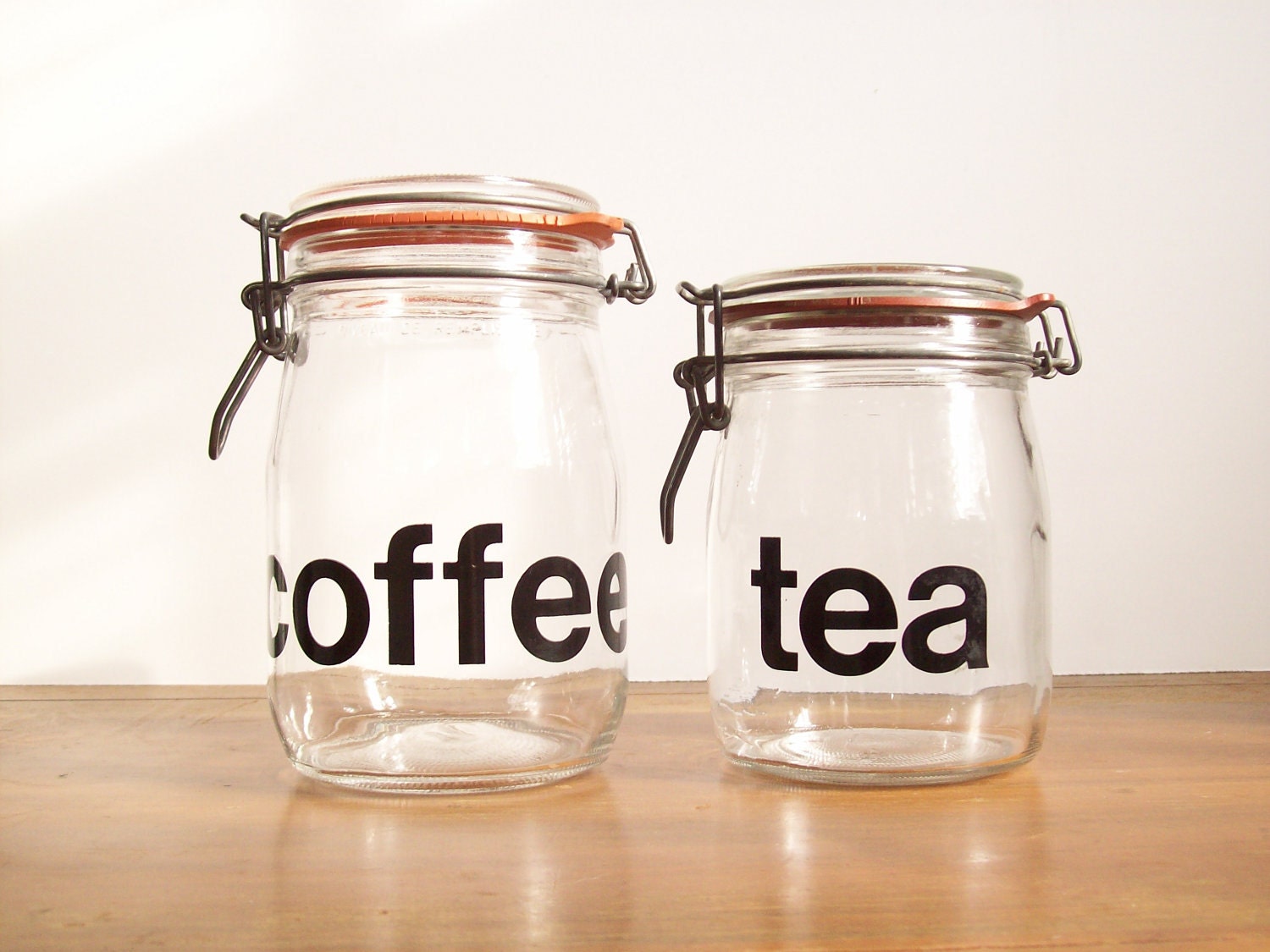 French Typography Jars: Coffee and Tea, Helvetica