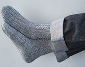 Hand Knitted Wool Socks men light gray grey for him