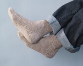 Hand Knitted Wool men Socks milky beige brown rustic alpaca