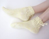 Hand knit cotton Socks women yellow summer sun