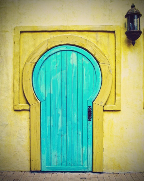 Travel photography collection doors doorway blue turquoise yellow vintage large wall art home decor 8x10 fine art photo