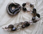 Handmade Smoky Topaz Necklace with Druzy Geode Pendant, Sterling Silver, Womens Necklace ON SALE