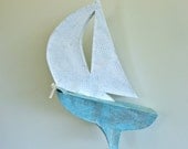 Paper Sailboat Piñata (blue and white, party size)