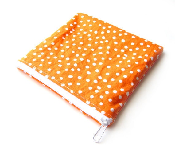Zippered Snack Bag Cotton Waterproof Pouch BPA FREE Tangerine Print 6 x 6