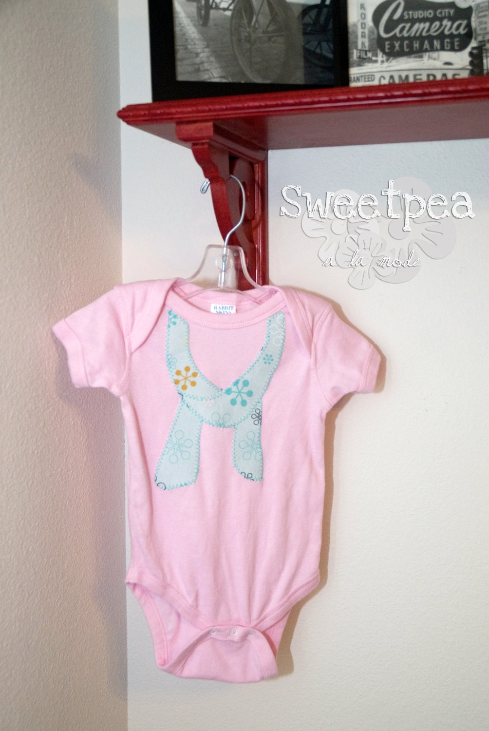 The Irelyn - Ready to Ship Pink 12M romper with mod aqua scarf
