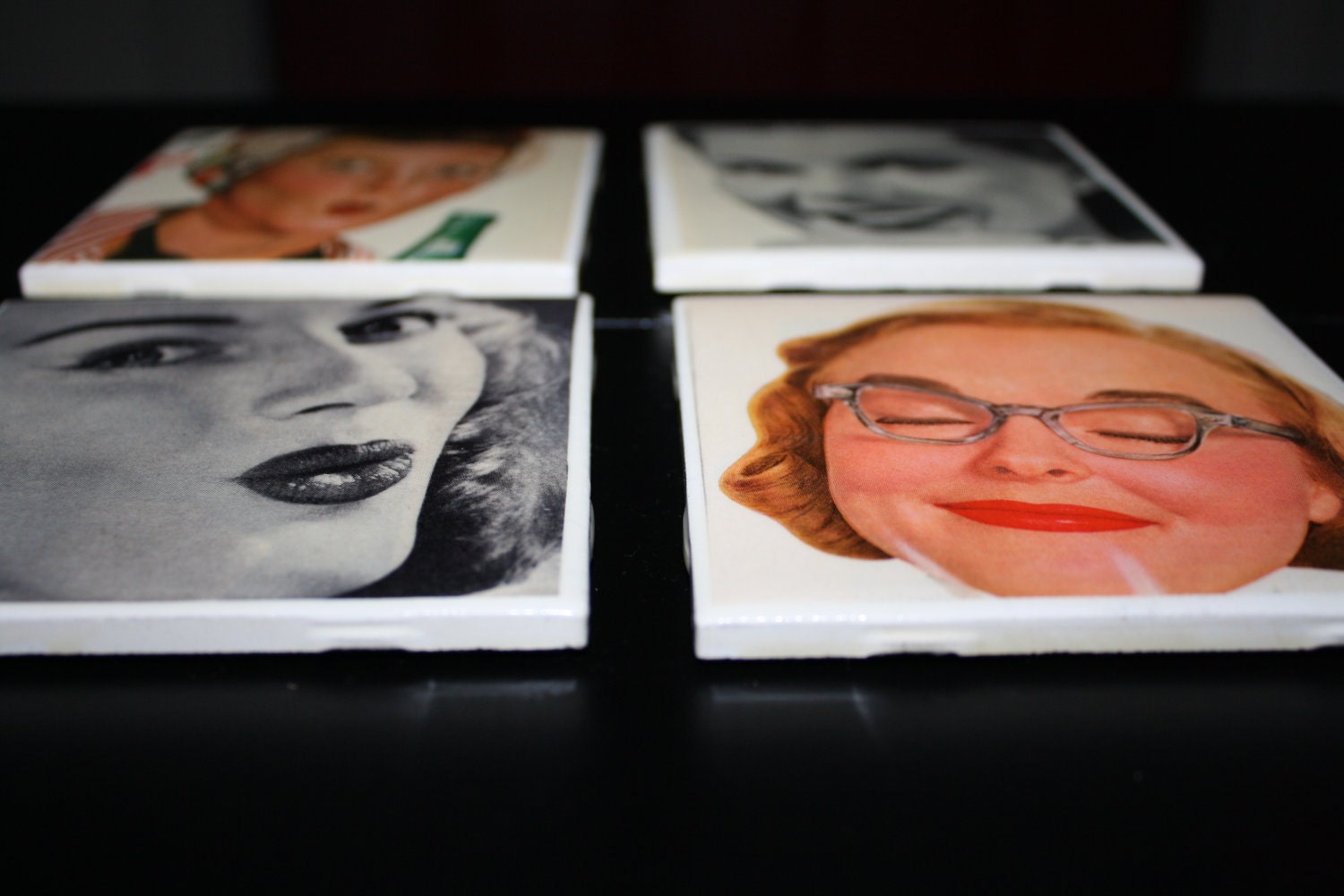 Tile Coasters - Funny Female Faces from the 1940s
