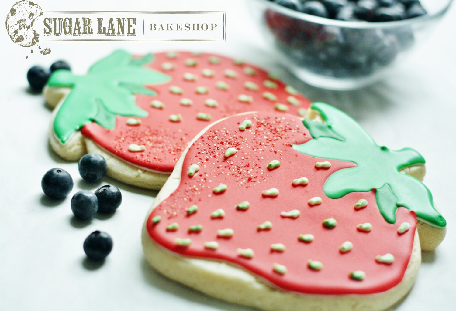 Large Strawberry Decorated Sugar Cookies - Fruit Edibles - SugarLaneBakeShop