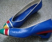 MOD Primary COLOR Block VTG 80s Heels / Cut Out Wedge / Mondrian
