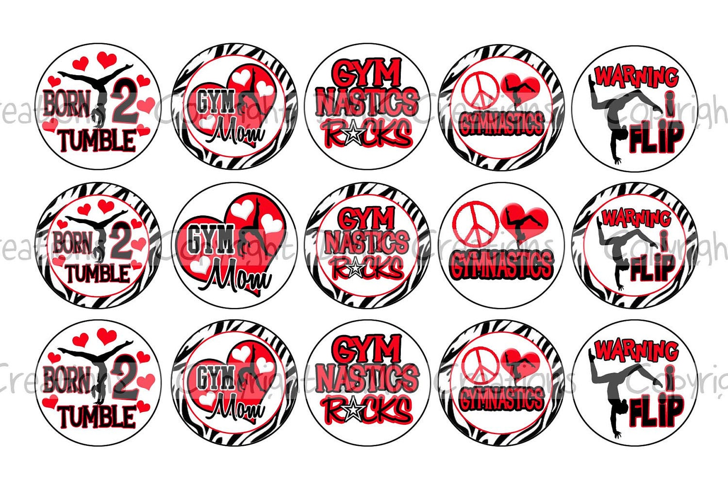 Gymnastics ROCKS Red & Black Bottle Cap Images 4x6 Printable Bottlecap Collage INSTANT DOWNLOAD