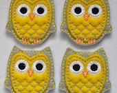 Spring Owl Grey & Yellow Felt Embroidered Embellishment Clippie Cover SET of 4
