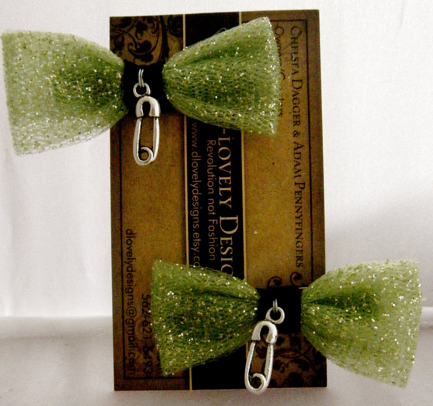 Green Glitter Tule safety pin bows