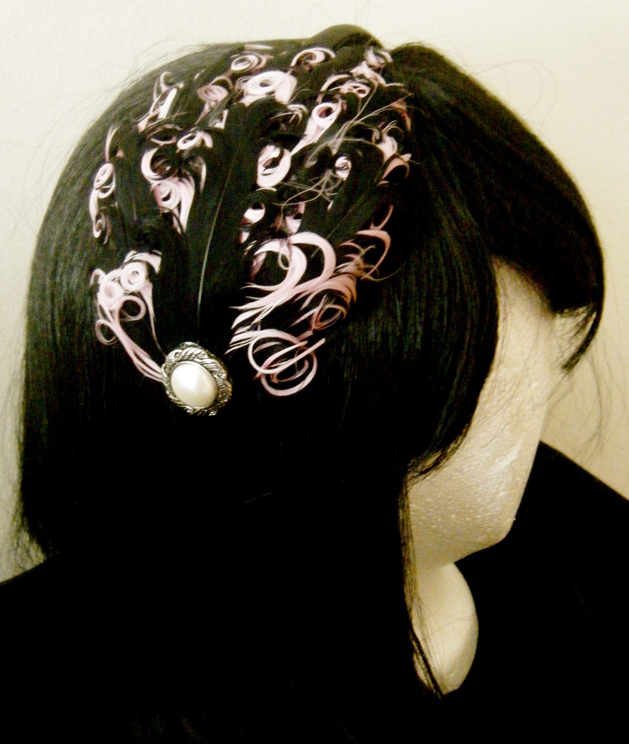 Vintage inspired Light PInk and black Nagorie headband