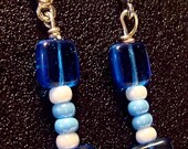 Dangle Earrings Blue, White, Chiclets Dangle Earrings.