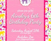 Elegant Girls Zoo birthday party invitation