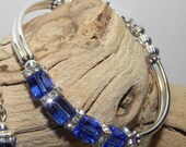 Sapphire (December Birthstone) Swarovski Cubed Crystal Silver Bangle Bracelet
