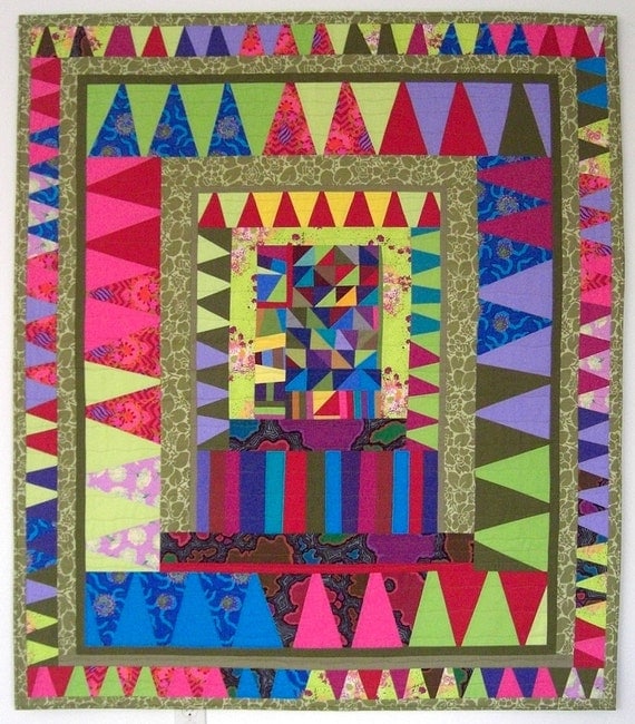 Carnival Wall Quilt, Art Quilt, Throw Quilt, Lap Quilt, Multi-Colors, Improvisational, 51" x 59"