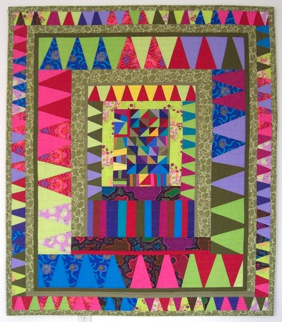 Carnival Wall Quilt, Art Quilt, Throw Quilt, Lap Quilt, Multi-Colors, Improvisational, 51" x 59"