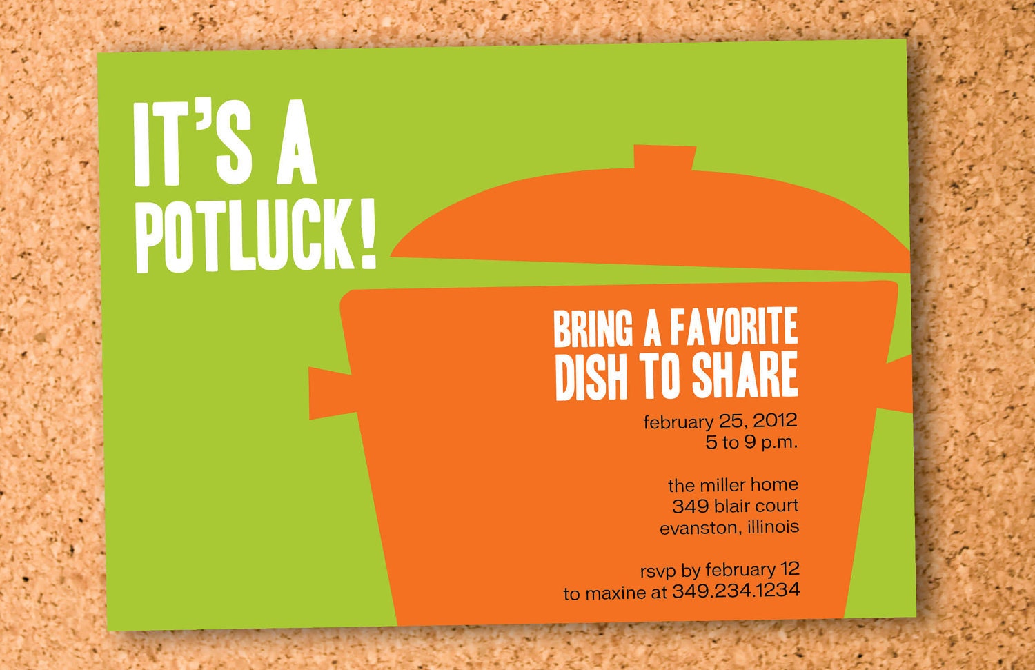modern potluck party invitation custom printable-- digital file 5x7