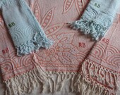 5 French Art Deco terry bath towels hand monogrammed MB , floral bathroom towels, hand towel w fringes