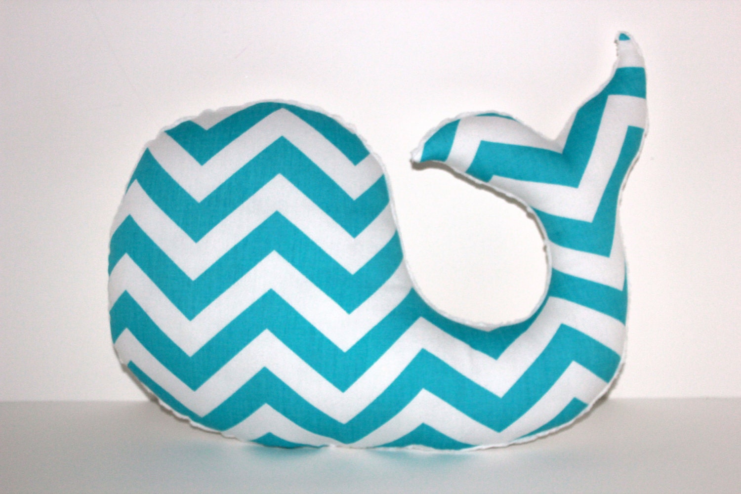 Modern baby Chevron WHALE pillow - nautical nursery decor turquoise white plushie - shower gift for new mom