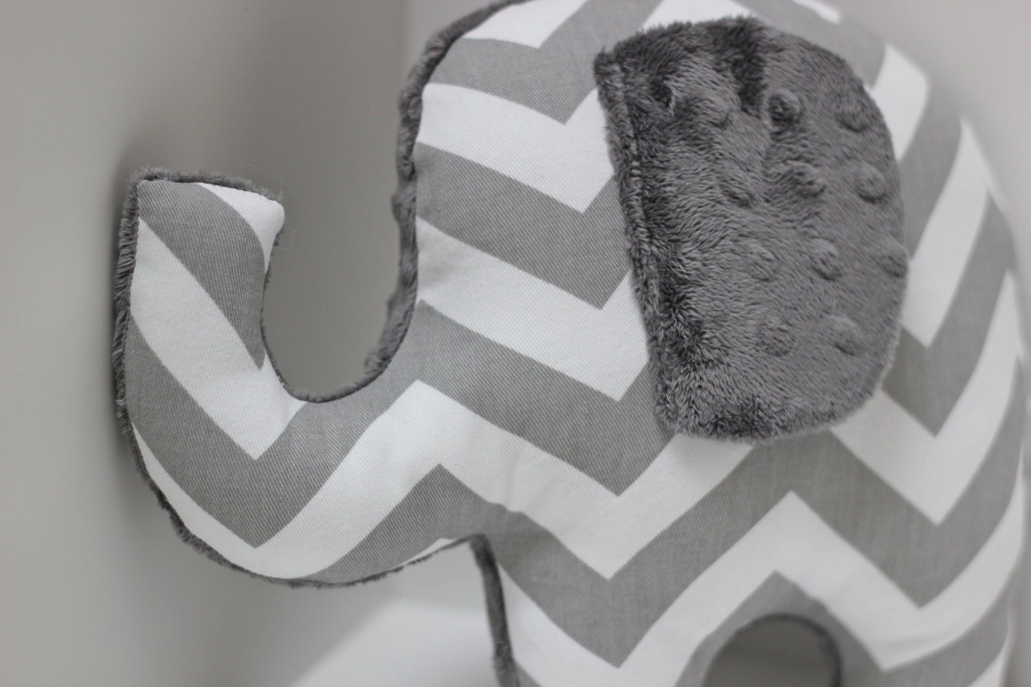 Chevron Elephant nursery pillow toy ELLE grey gray plush for modern baby