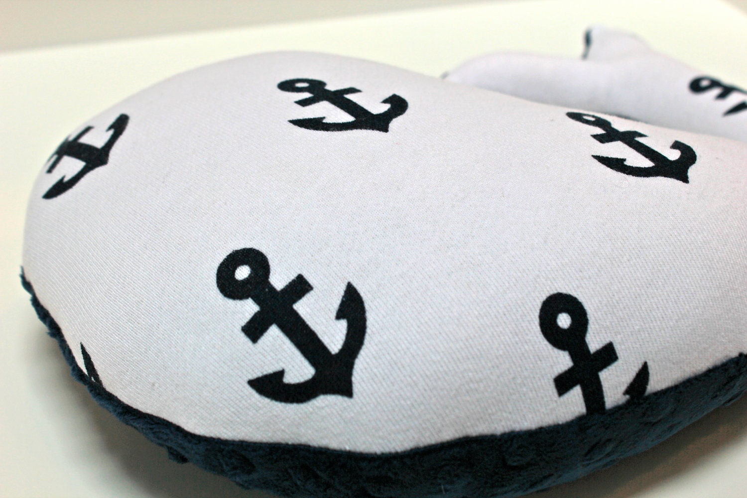 Navy white WHALE pillow - nursery toy nautical plushie - minky anchor boat beach - baby shower decor