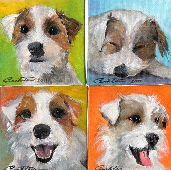 Series of 4 miniature custom paintings of YOUR DOG (3x3")