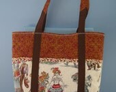 Day of the Dead Dia de los Muertos Skeleton Brick Red Brown Quilted Tote SALE