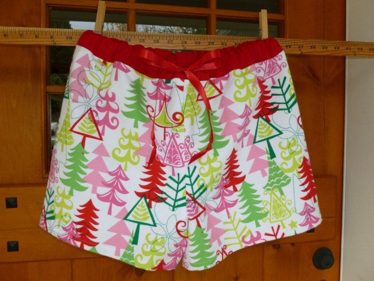CLEARANCE SALE Womens or teen girlsPajama shorts in Christmas tree 100 % cotton flannel -one size small ONLY