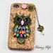 Antique Brass Owl with flower, Flying Bird with Bead Hard Case Cover ----for Apple iPhone 4 Case, iPhone 4s Case, iPhone 4 Hard Case