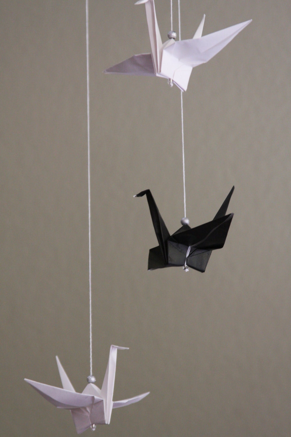 Origami Spiral Mobile - Black and White Cranes