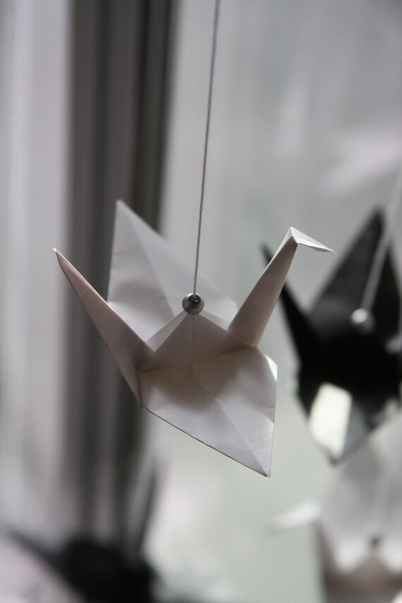 Origami Spiral Mobile - Black and White Cranes