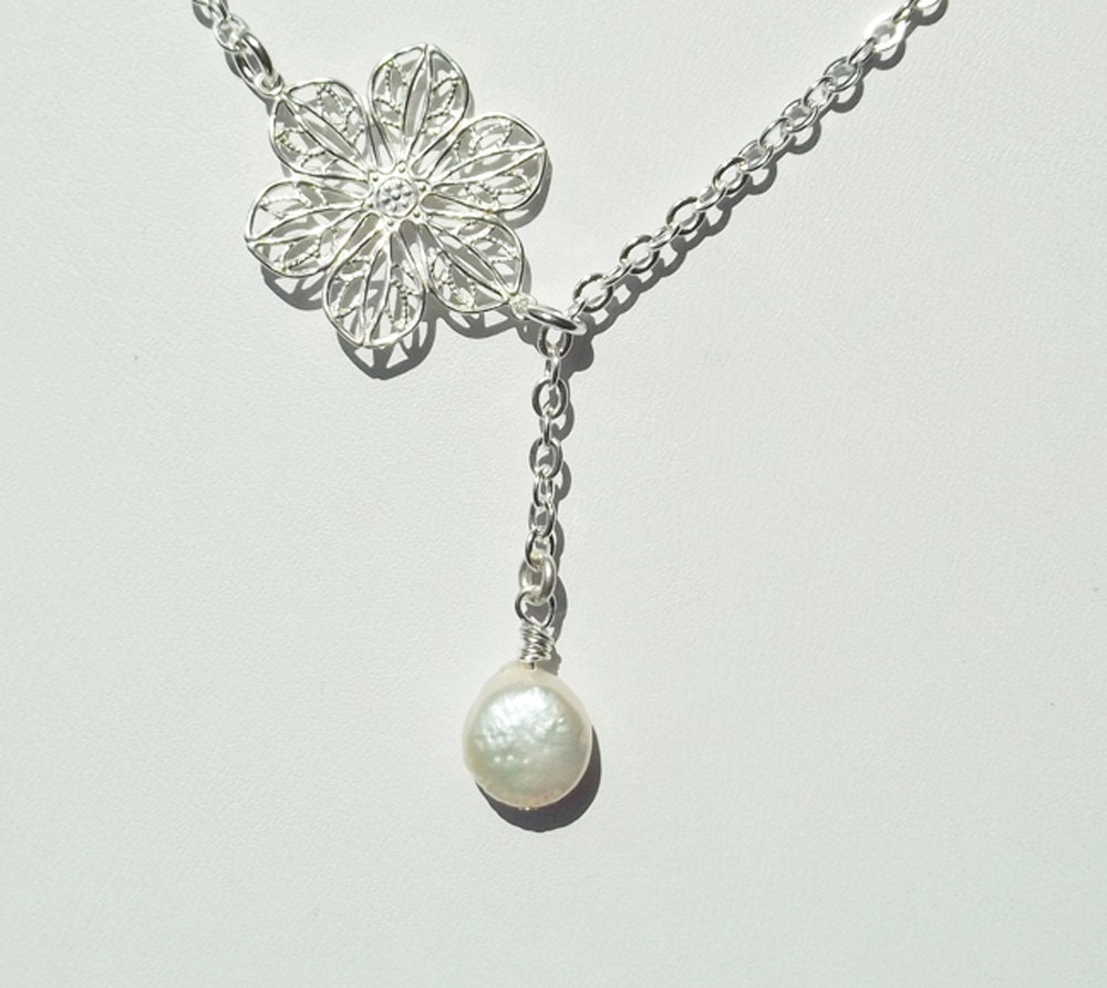 Fresh Water Pearl Necklace and Flower Wedding  Bridal Jewelry