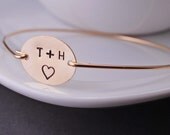 Bridal Jewelry, Engagement Gift, Anniversary Gift, Gold Love Heart Bangle Bracelet Custom Initials