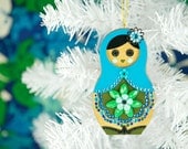 Matryoshka Christmas Ornament Nesting Doll Blue Green