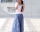 Gray Blue Sexy Casual Pleat Long Maxi Skirt - NC108