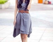 Summer Dress Casual Sundress Double Layer Round Neck Linen Long Dress in Dark Grey - NC127