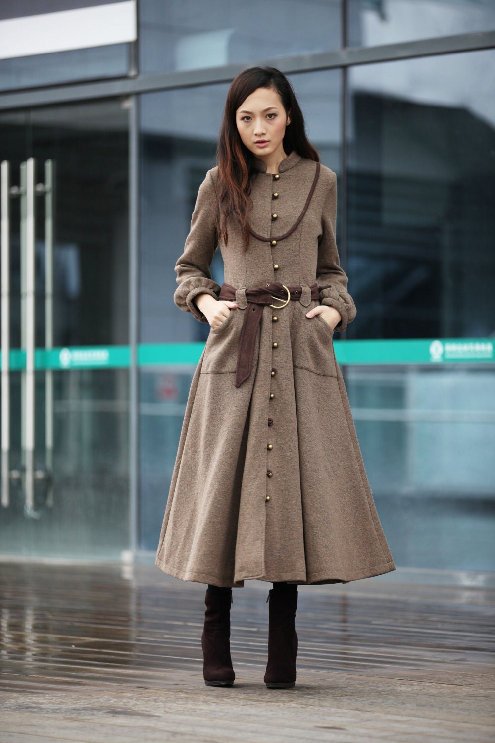 Camel Cashmere Coat Long Sleeve Wool Jacket Big Sweep Maxi Wool Winter Coat Long Dress Coat for Women /Fast Shipping- NC232